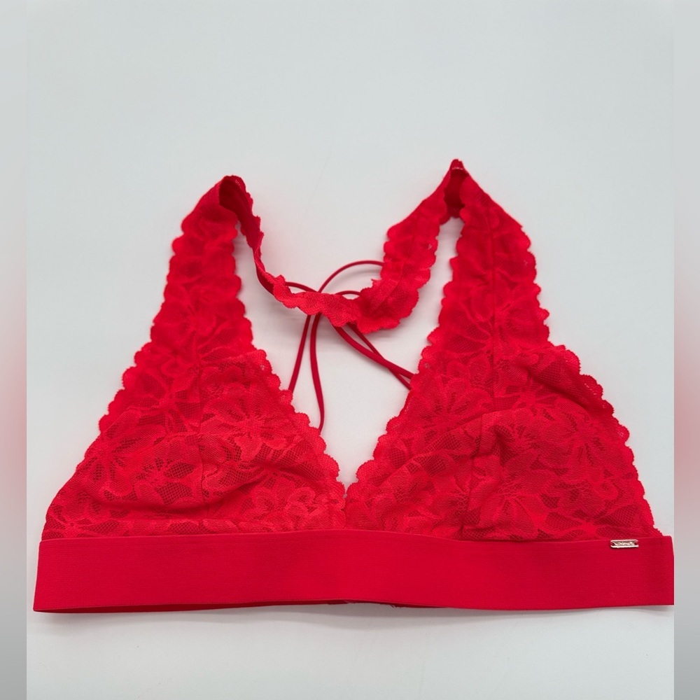 Victoria’s Secret PINK! Sexy Red floral Lace Halter Bralette Sz Large